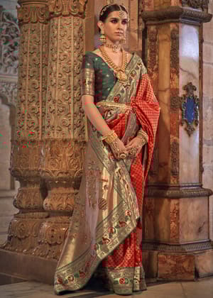 Beautiful Red Woven Banarasi Brocade Silk Saree