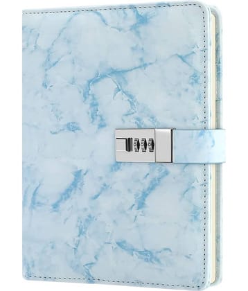 GEEO Marble Diary Journal with Locks for Girls and Women Secret Diaries Journal with Code Lock A5 Marble Notebooks with Combination Lock PU Leather Cover Diary Notebook (Blue)