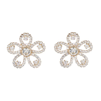 Dazzling Crystal Flower Stud Earrings  Gold-Tone Floral Elegance