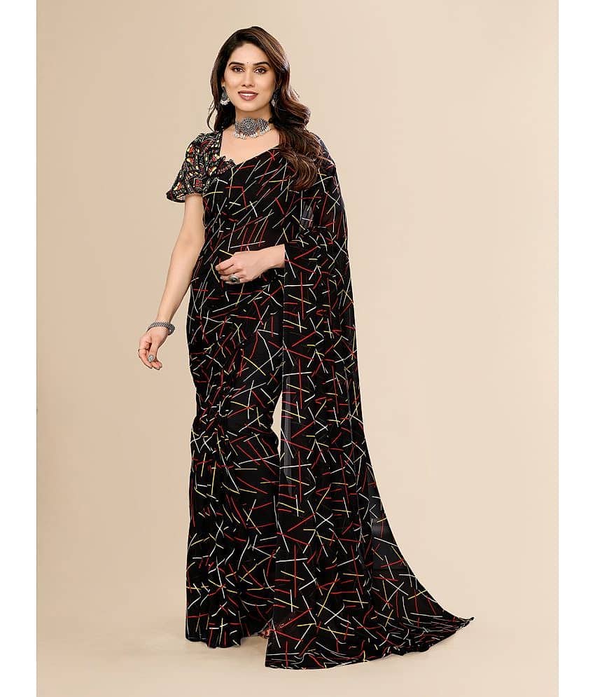 ANAND SAREES Georgette Printed Saree With Unstitched Blouse Piece ( Navy Blue )
