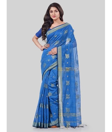 Desh Bidesh - Blue Cotton Blend Saree With Blouse Piece ( Pack of 1 ) - Blue