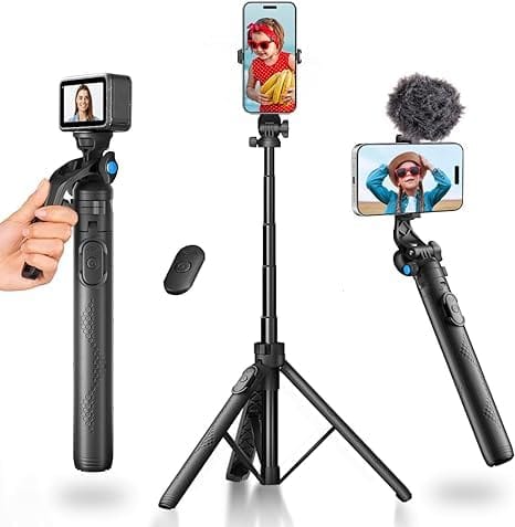 HIFFIN HST-61 Selfie Stick Tripod, 63” Professional Tripod with Wireless Remote, Portable Travel Tripod Stand Compatible with Smartphones & Cameras for Vlogging/Video Recording/Live Streaming HST-61 SelfieTripod / HST-61 TRIPOD