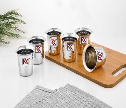 RK 22Guage Anand Glass 5 Stainless Steel Raindrop Hammered Finish Tableware Drinkware Tumbler Drinking Glasses for Home, Restaurants, Office Capacity 90ml - Set of 6 Silver RK 22Guage Anand Glass 5 Stainless Steel Raindrop Hammered Finish Tableware Drinkware Tumbler Drinking Glasses for Home, Restaurants, Office Capacity 90ml - Set of 6 Silver