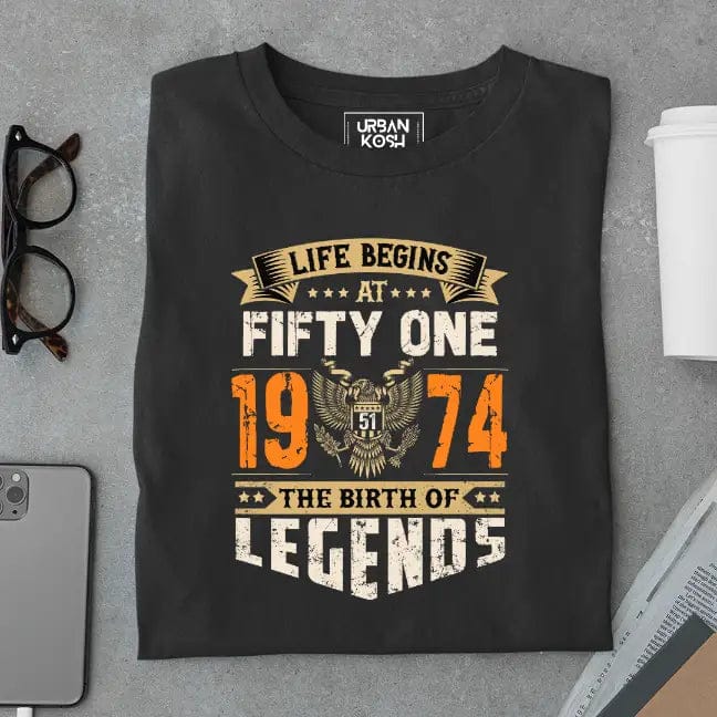 Life Begins at 51, The Birth of Legends Premium Unisex Birthday T-shirt-Black / S