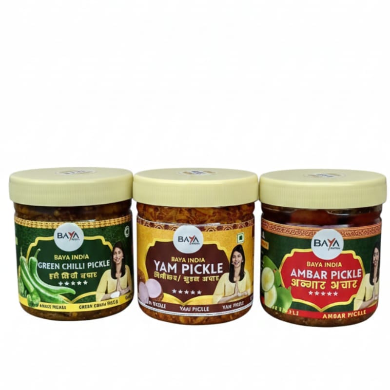 Baya India Combo | Ambar + Yam + Green chilli  | Traditional Indian Homemade Recipe | Authentic Spicy & Tangy Taste | No Added Preservatives