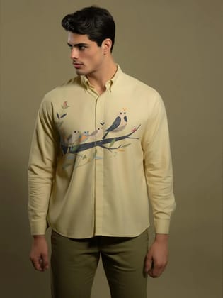 Cream Printed Casual Shirt-CREAM / S