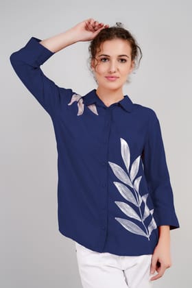 Blue Breeze White Leaf Top-BLUE / M