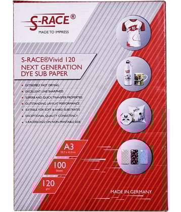 S-RACE Vivid Matt Dye Sublimation Paper 120GSM (A3 size, 100 sheets)