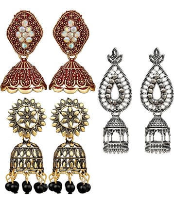 FASHION FRILL - Multi Color Jhumki Earrings ( Pack of 3 )