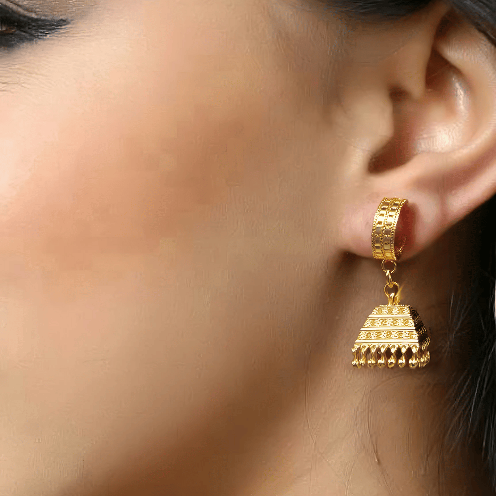 Elegant Gold Pyramid Jhumka Earrings - Earrings | Buy online on ZillyBuy