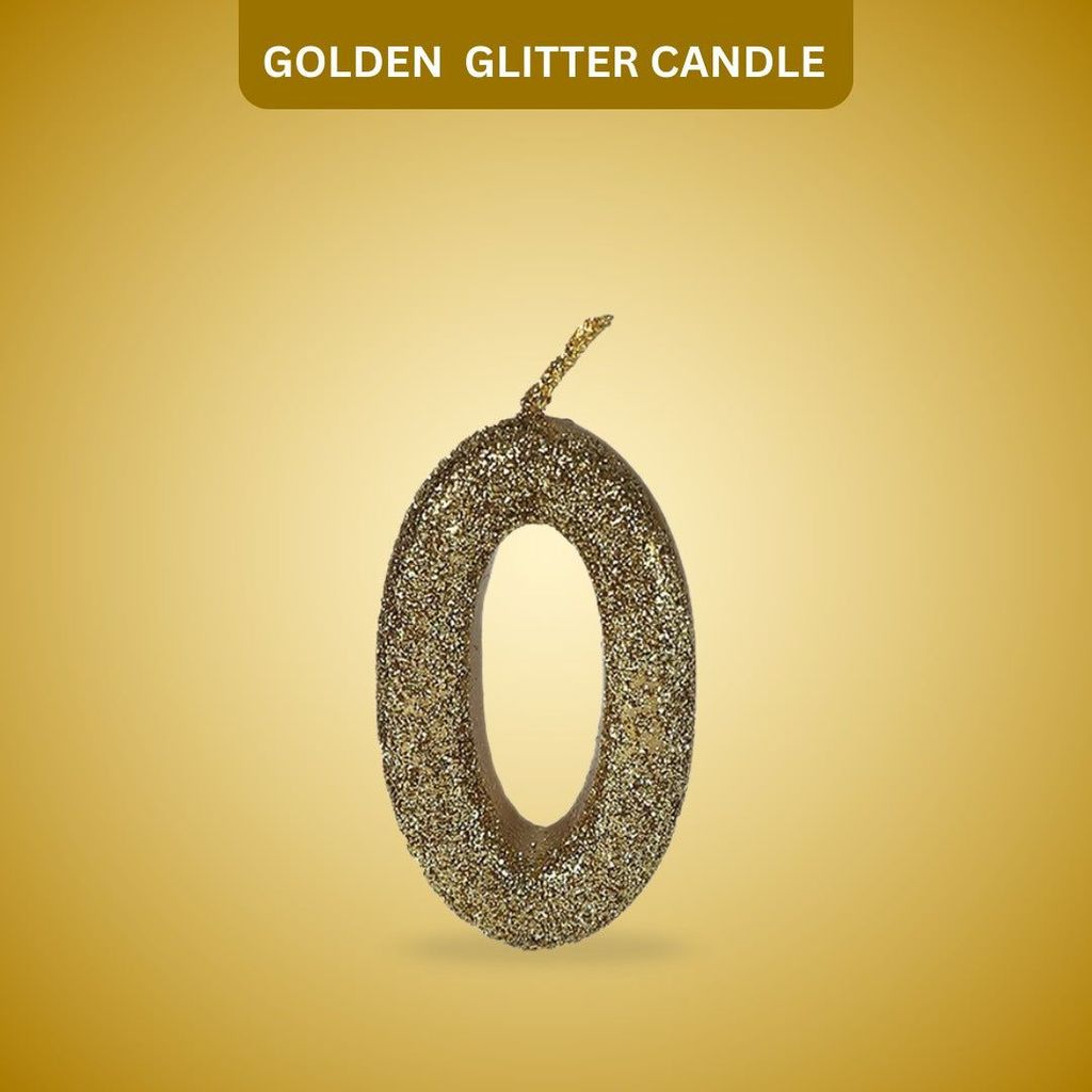 Number 0 Golden Glitter Candle - 1PC - Party and Festive Needs | Buy online on ZillyBuy