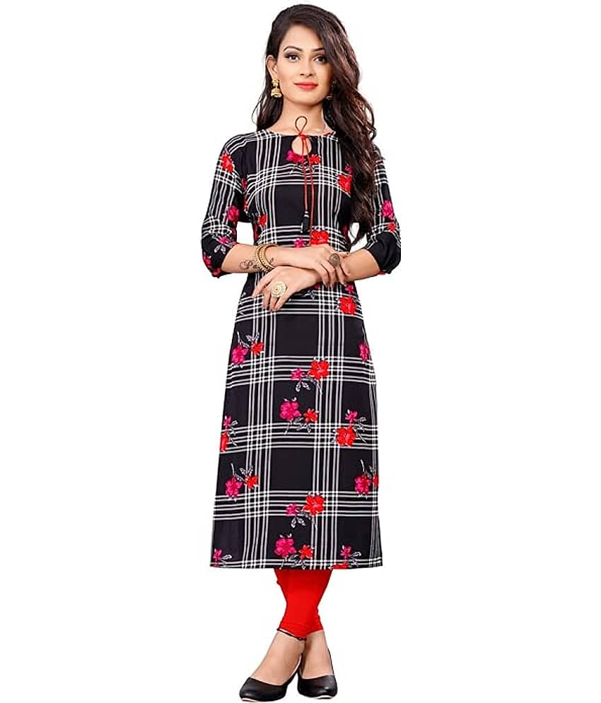 AK FASHION MALL Pack of 1 Crepe Printed Straight Women's Kurti - ( Multicolor )