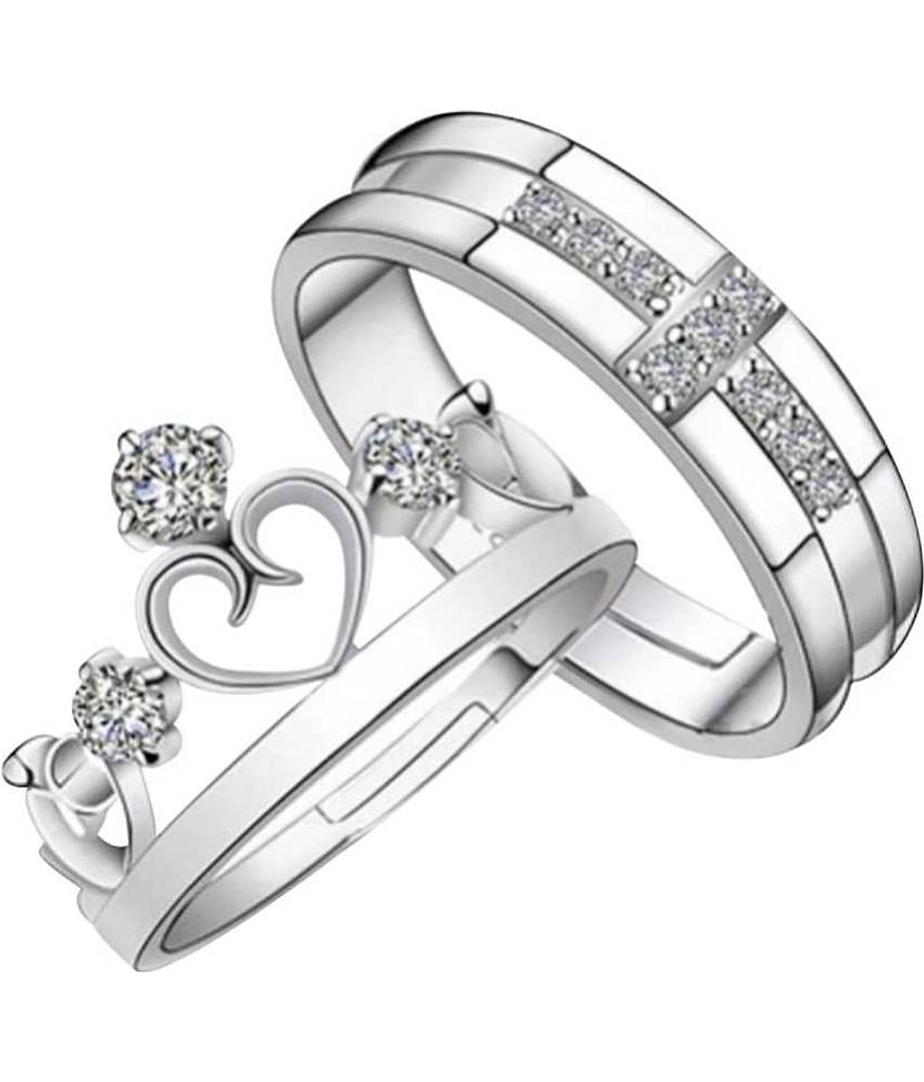 Silver Shine - Silver Couple Ring ( Pack of 2 )