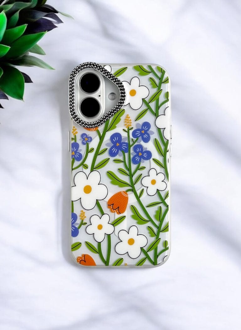 Orange and Blue Accents Floral Case for iPhone 16 Plus