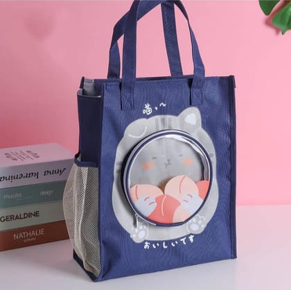Cute Hand Carry Children's Tutorial Bag Super Large Capacity (Round Zip)-Navy Blue Round (1 Zip)