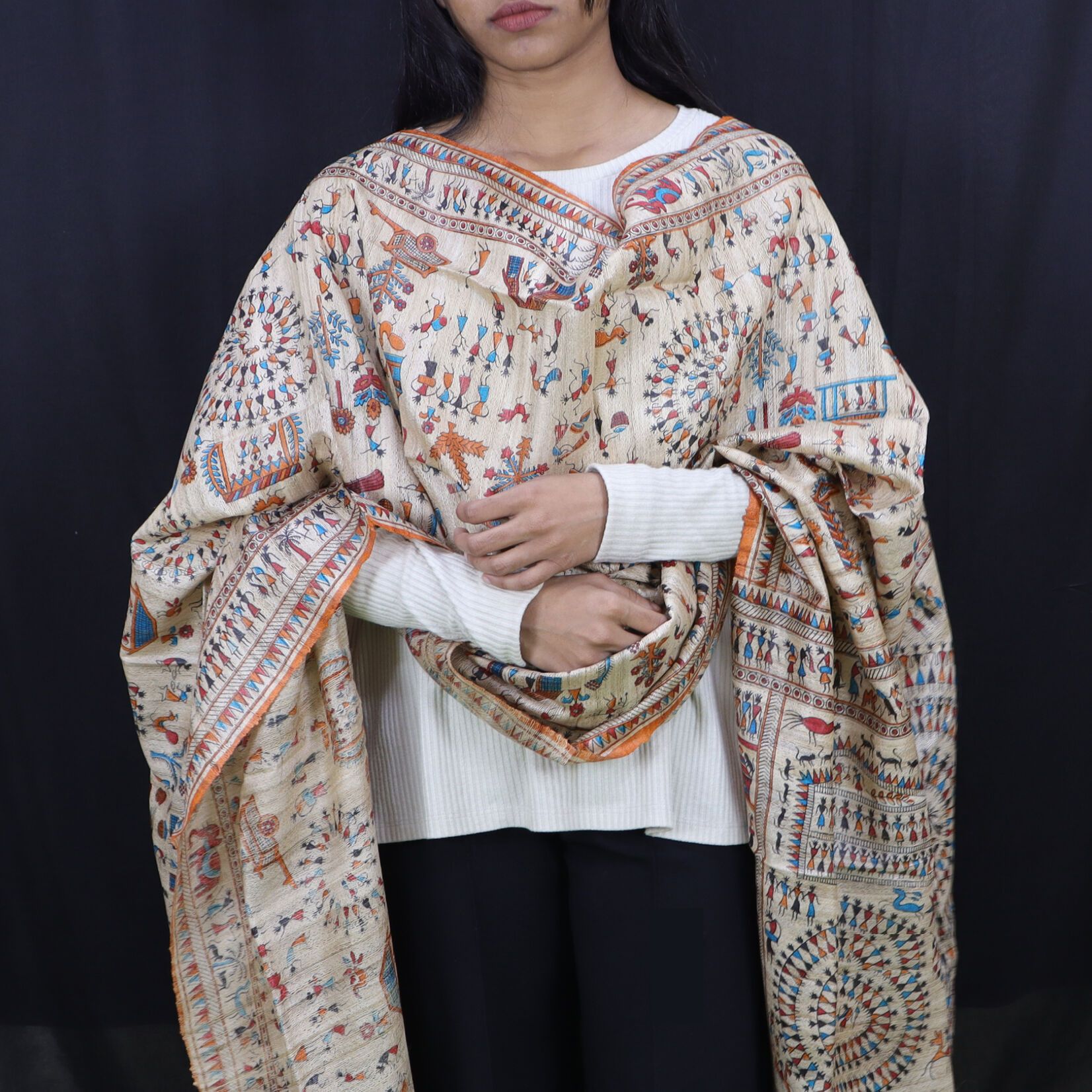 Tribal Design Multi Color Tussar Silk Dupatta