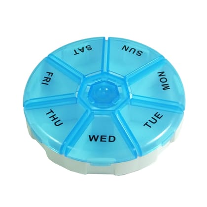 Aktive Life Round Portable Pill Medicine Organiser Reminder Storage Box for 7 Days - Pack of 2