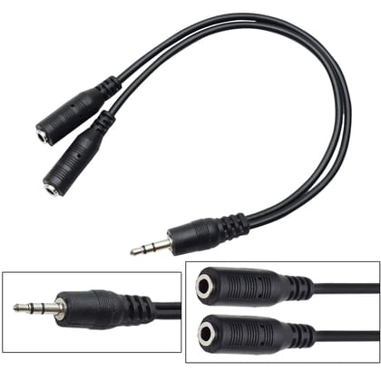 Storite 3.5mm jack 1 male to 2 female Stereo headphone earphone Jack Y Splitter audio adapter Cable (Black) Black