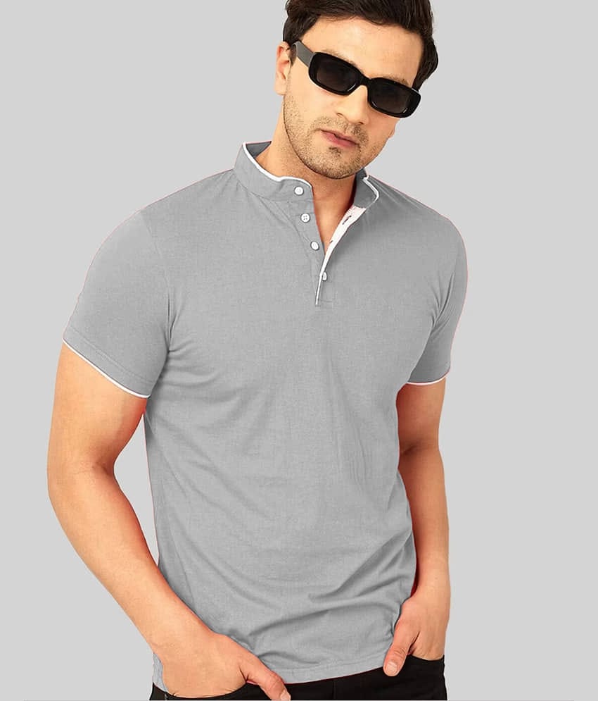 clafoutis Men Cotton Blend Regular Fit Solid Polo T Shirt ( Grey )