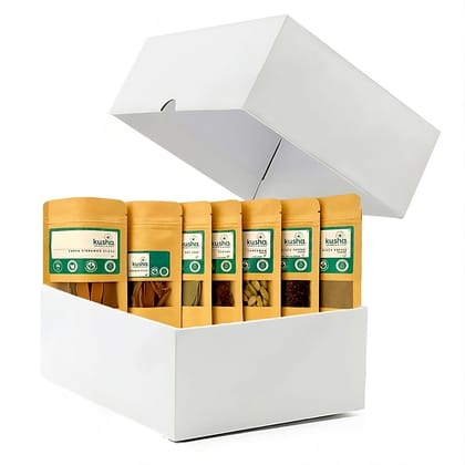 Kusha Whole Spice Gift Box 14 Premium Indian Spices | Black Cardamom, Green Cardamom, Black Pepper, Cloves, Cinnamon, Nutmeg, Mace, Cumin, Coriander, Bay Leaf, Mustard & More (Assorted Pack)