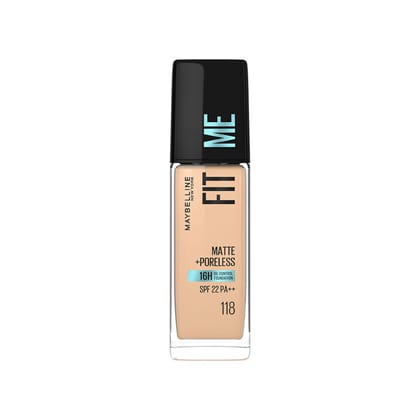 Maybelline New York Fit Me Matte + Poreless Liquid Foundation, , Matte Finish and pore minimizing Foundation, lightweight formula suitable for daily use and Indian Skin - 118 Light Beige, 30 ml Maybelline New York Fit Me Matte + Poreless Liquid Foundatio Maybelline New York Fit Me Matte + Poreless Liquid Foundation, , Matte Finish and pore minimizing Foundation, lightweight formula suitable for daily use and Indian Skin - 118 Light Beige, 30 ml Maybelline New York Fit Me Matte + Poreless Liquid Foundatio