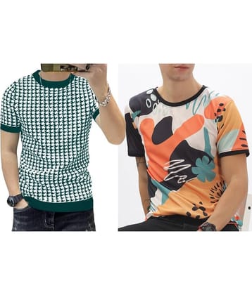 FABRIPPLE Polyester Regular Fit Printed Half Sleeves Men's Round T-Shirt - Multicolor ( Pack of 1 )