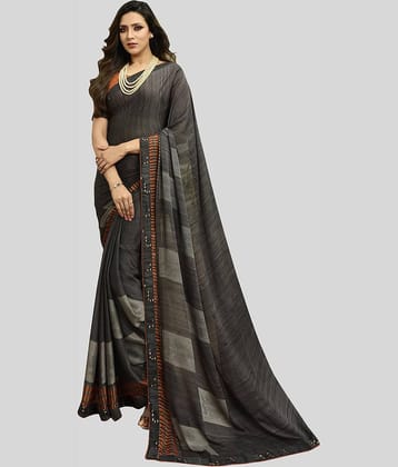 Gazal Fashions Silk Blend Printed Saree With Unstitched Blouse Piece ( Dark Grey )