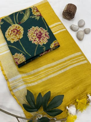 Plain linen Saree