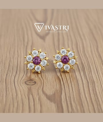 VIVASTRI Golden Stud Earrings ( Pack of 1 )