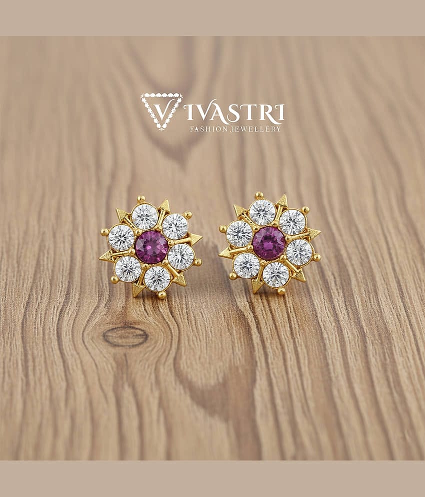 VIVASTRI Golden Stud Earrings ( Pack of 1 )