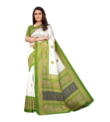 Women's Art Silk Printed Saree with Unstitched Blouse (Green, 5-6 Mtrs)