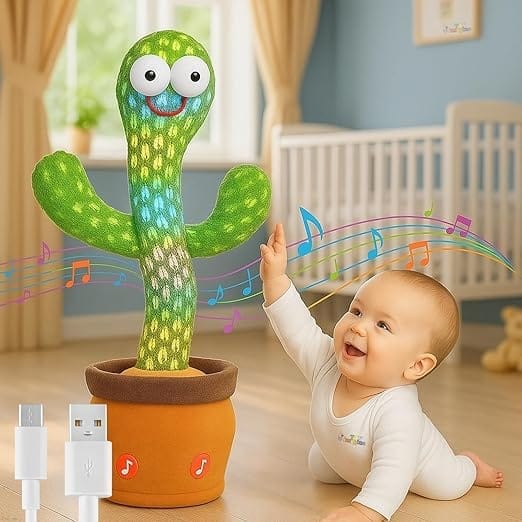 Musical Singing & Dancing Cactus Plush Toy with Mimic Voice Recording Function and Colorful Lights for Children