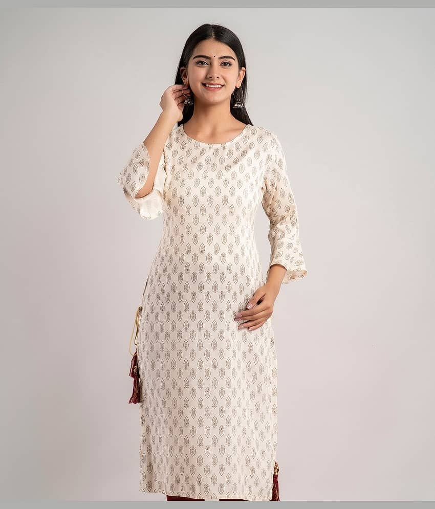 MAUKA - Cream Rayon Women's Straight Kurti ( Pack of 1 )
