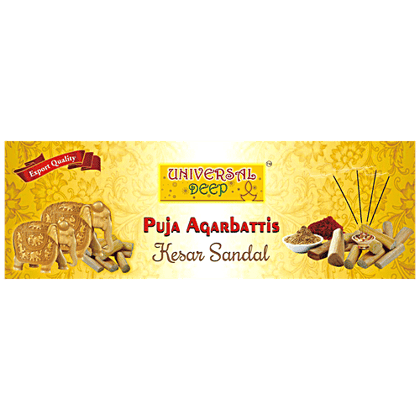 Universal Deep Puja Agarbattis/Incense Sticks - Kesar Sandal, Aromatic Fragrance, Long Lasting, 95 g (69 pcs) Universal Deep Puja Agarbattis/Incense Sticks - Kesar Sandal, Aromatic Fragrance, Long Lasting, 95 g (69 pcs)