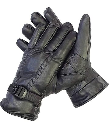 Reoutlook Black Leather Men's Woollen Gloves ( Pack of 1 )