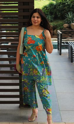 Cotton Block Print Green Coord Set-M