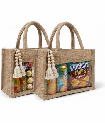 PRANSUNITA Beige Jute Shopping Bag Pack of 2