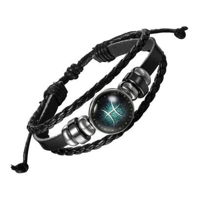 Pisces Constellation Zodiac Star Sign Leather Wrist Band Bracelet
