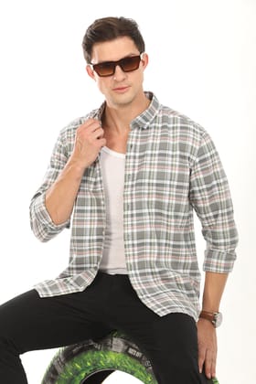 Gridline Checkered Shirt - Olive Green-L