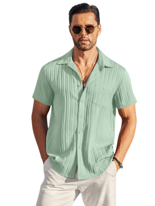 Trendy Men's wear Suger Cane Fabric Light Green Shirt by GlamaStitch-M