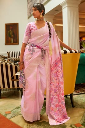 Pink Woven Silk Saree
