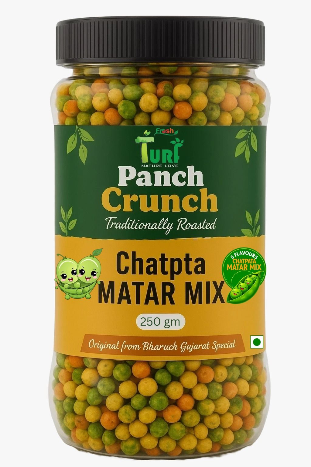 TURF FRESH - Premium Panch Crunch MatarMix | Bharuch Special Roasted Five Floavours Chatpta PeasMix| High Panch Protein CrunchyMix Snack | Healthy & Tasty MixNamkeen | Power Packed Anytime Snack