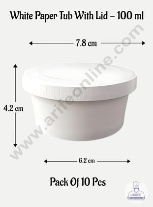 CAKE DECOR™ 100ml White Kraft Paper Tub With Lid-Pack Of 10