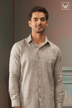 Mens Pure Linen Regular Fit Light Ash Colour Shirt Alanzo Linen-38 / F/S / Light Ash