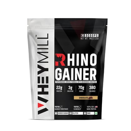 Wheymill RHINO Mass Gainer| 1 kg / 2.2 lb | 30 Serving-1KG / Chocolate