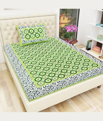 PETROSOLY Cotton 1 Single Bedsheet with 2 Pillow Covers ( Green )