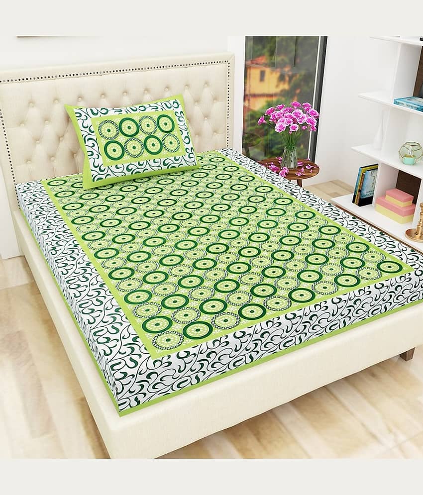 PETROSOLY Cotton 1 Single Bedsheet with 2 Pillow Covers ( Green )