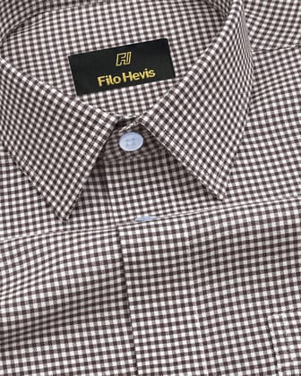 Men's Cotton Check Shirt – Brown, Regular Fit, All-Day Comfort-M