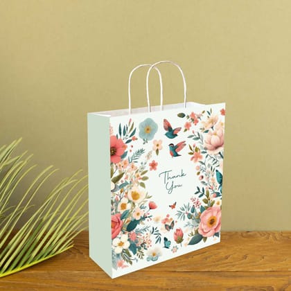 90 GSM Floral Printed Thank You Paper Gift Bags, Paper Carry Bags For Birthday Gift, Return Gift Bags, Office Party, Corporate Gifting & Get Together (Size:9.4x7.9x 3 inch) - Set of 12 90 GSM Floral Printed Thank You Paper Gift Bags, Paper Carry Bags For Birthday Gift, Return Gift Bags, Office Party, Corporate Gifting & Get Together (Size:9.4x7.9x 3 inch) - Set of 12