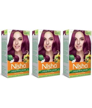 Nisha Creme Hair Color Wine Burgundy 120g Pack of 3, Permanent Hair Colour, 100% Grey Coverage, Long Lasting Hair Colour